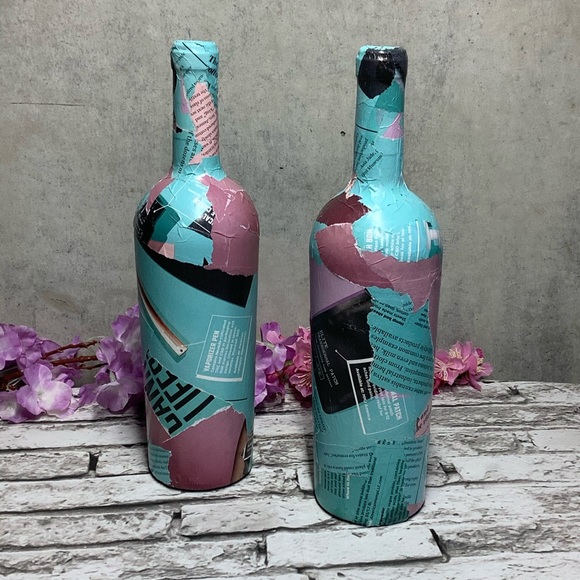 🌺 2PC DECOR BOTTLE DESIGN HOME DECORATION TEAL HOME COLLAGE ART DISPLAY SET - Picture 4 of 8